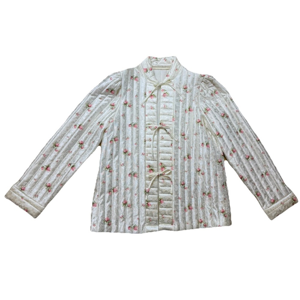 VTG  Barad & Co Quilted Bed Jacket Boudoir Lingerie Floral Cottagecore Japanese